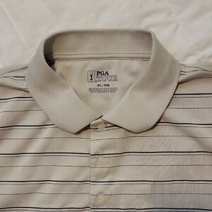 PGA Tour Men's Light Gray Polo with Black Stripes
